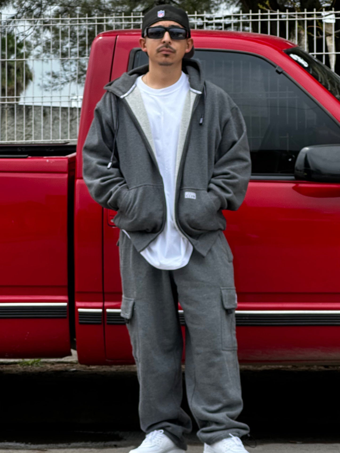 SUDADERA CON CIERRE Y GORRO PROCLUB 13Oz | GRIS OBSCURO JASPEADO