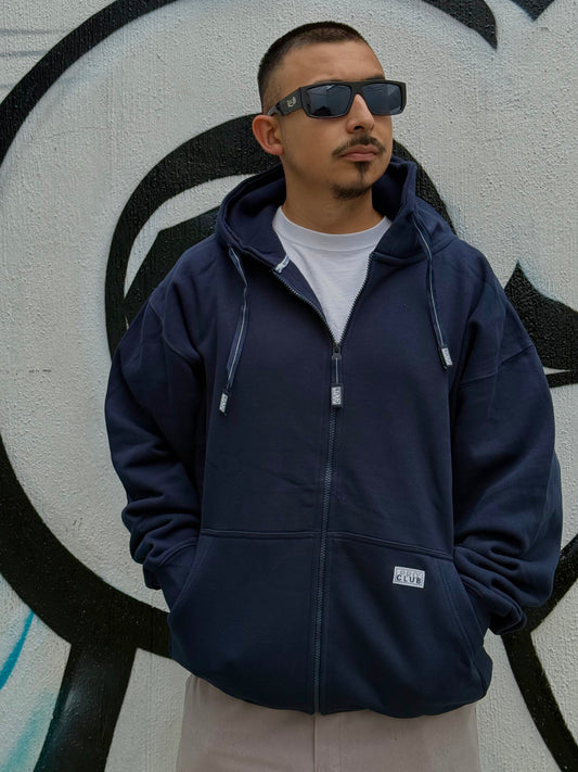 SUDADERA PROCLUB CON CIERRE Y GORRO 13 Oz | AZUL MARINO